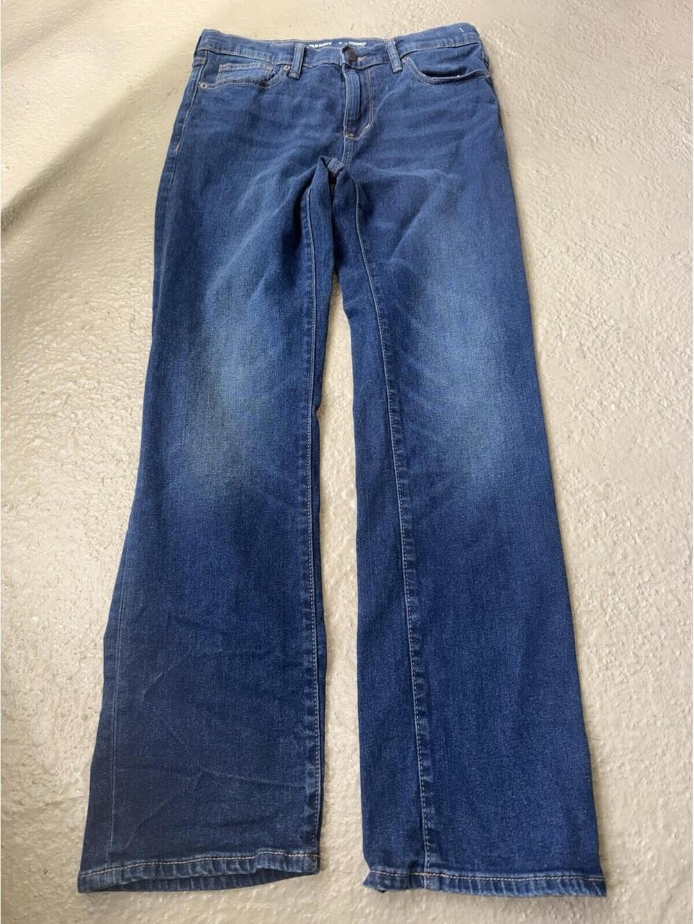 Old Navy Women's Straight Leg Jeans Size 16, Dark Wash Blue Denim